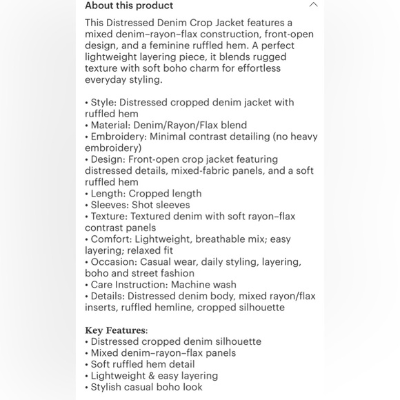 Denim Ruffle Peplum Jacket - Light Blue Jean Jacket - Picture 14 of 15